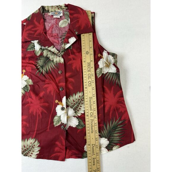 Vtg 90s Pacific Legends Hawaii Womens Red‎ Hibiscus Floral Top Pants Set Coastal - Picture 8 of 16